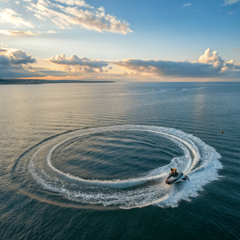 Un jet ski fait des cercles dans l'eau 